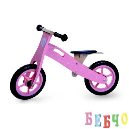 Дървен балансиращ велосипед розов - 5018