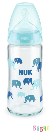 NUK First Choice стъклено шише Temperature Control 240мл. със силиконов биберон за хранене 0-6мес. М