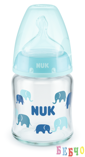 NUK First Choice стъклено шише Temperature Control 120мл. със силиконов биберон за хранене 0-6мес. М