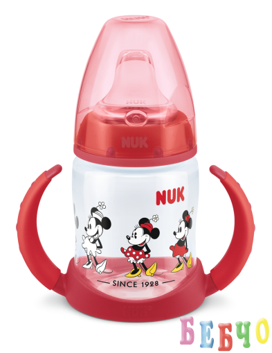 NUK First Choice РР шише Temperature Control 150мл със силиконов накрайник за сок Mickey red + box