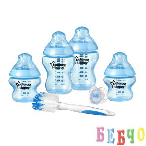 Комплект за новородено + четка за шишета Tommee Tippee син цвят
