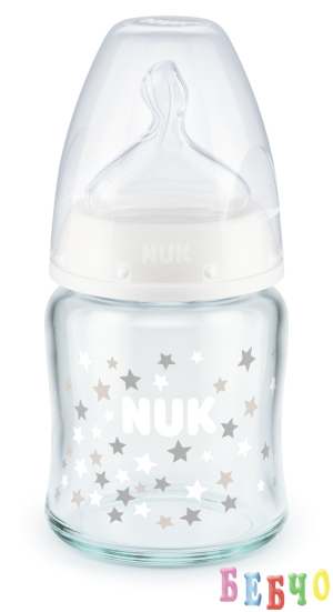 NUK First Choice стъклено шише Temperature Control 120мл. със силиконов биберон за хранене 0-6мес. М