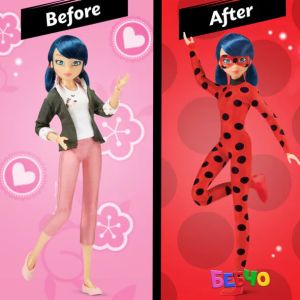 MIRACULOUS Калинката и Котарака Фигура герой Маринет с костюм на Калинката и Kwami