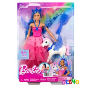Barbie® Princesses Юбилейна кукла - 65 год. - Сапфирена принцеса с еднорог