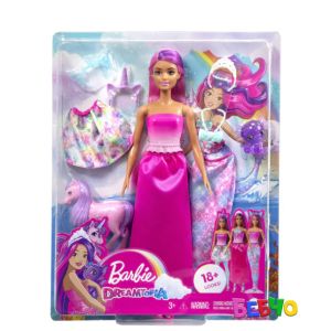 Barbie® Dreamtopia™ Кукла принцеса 3 в 1 с костюми на фея и русалка