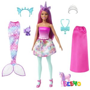 Barbie® Dreamtopia™ Кукла принцеса 3 в 1 с костюми на фея и русалка