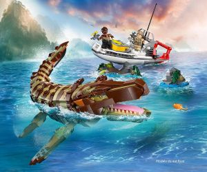 LEGO® Jurassic World Мисия с лодка и мозазавър от тухлички 76974 