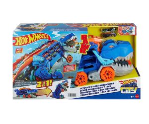 Hot Wheels City 2 в 1 Мега транспортьор с 2 колички или писта T-Rex със звук и светлини