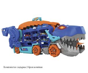 Hot Wheels City 2 в 1 Мега транспортьор с 2 колички или писта T-Rex със звук и светлини