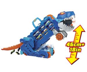 Hot Wheels City 2 в 1 Мега транспортьор с 2 колички или писта T-Rex със звук и светлини