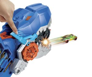 Hot Wheels City 2 в 1 Мега транспортьор с 2 колички или писта T-Rex със звук и светлини