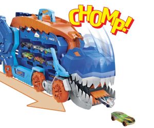 Hot Wheels City 2 в 1 Мега транспортьор с 2 колички или писта T-Rex със звук и светлини