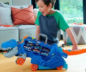 Hot Wheels City 2 в 1 Мега транспортьор с 2 колички или писта T-Rex със звук и светлини