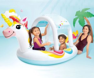 INTEX Детски надуваем басейн с пръскало Еднорог 